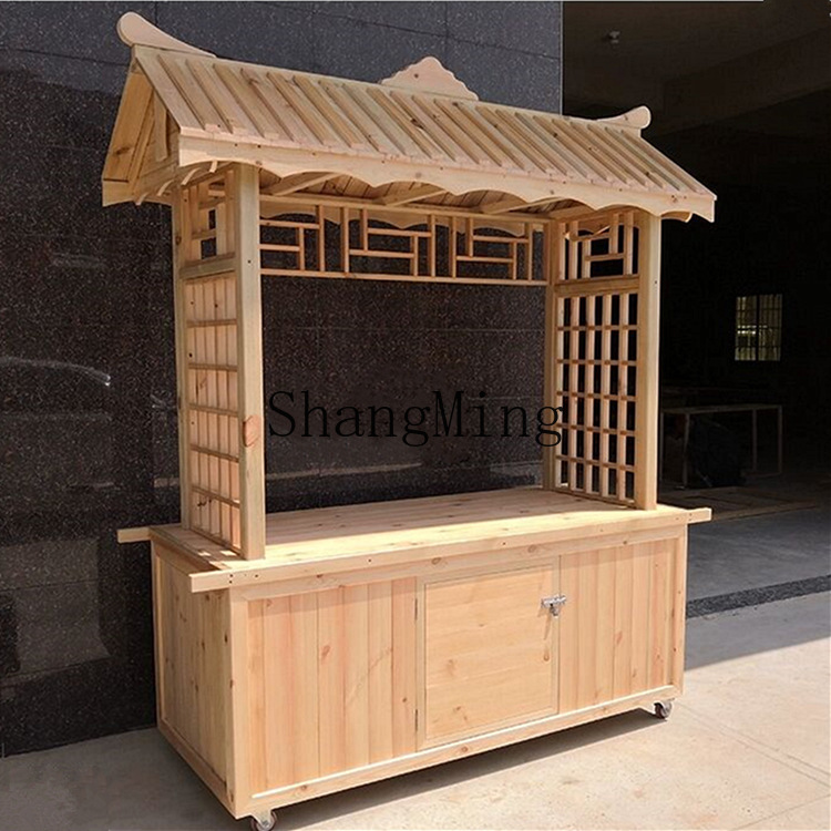 Snacks Food Stall - รถขายอาหารเคลื่อนที่กลางแจ้งแบบไม้ ร้านค้าเคลื่อนที่ในเมืองโบราณ รถขายขนมขบเคี้ยวริมถนน