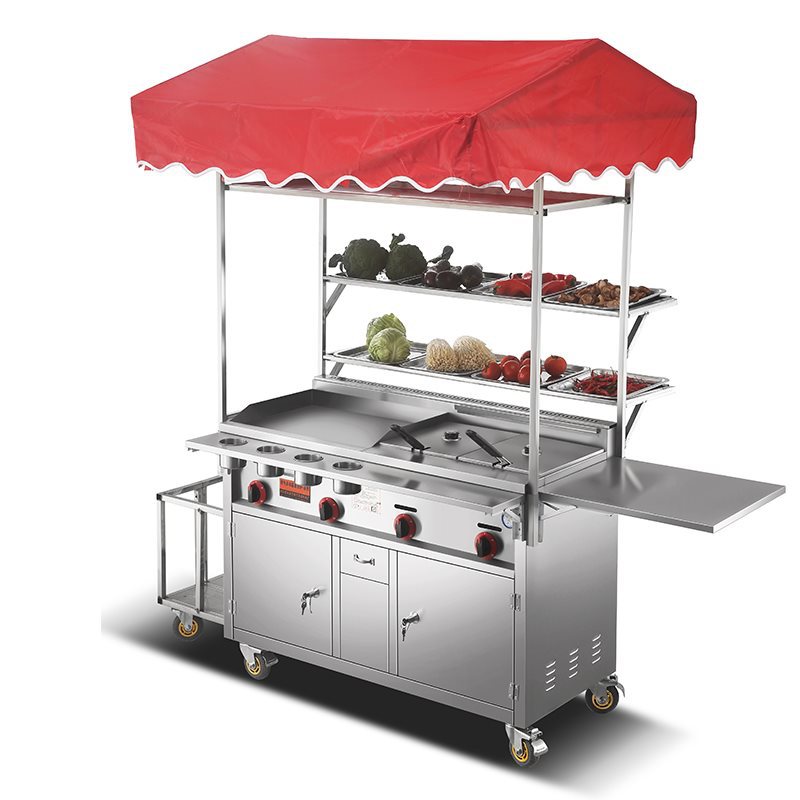 Snacks Food Stall - รถเข็นขายอาหารเคลื่อนที่แบบเปลี่ยนเป็นรถบาร์บีคิวได้ ใช้แก๊ส มีถาดอุ่นอาหาร พร้อมซุ้มขายของเคลื่อนที่ และรถเข็นบาร์บีคิวเคลื่อนที่