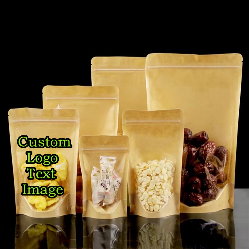 Food Like Snacks - ถุงซิปล็อคใสแบบตั้งได้ 100 ชิ้น ทำจากกระดาษคราฟท์ สำหรับใส่ของขวัญ ชา